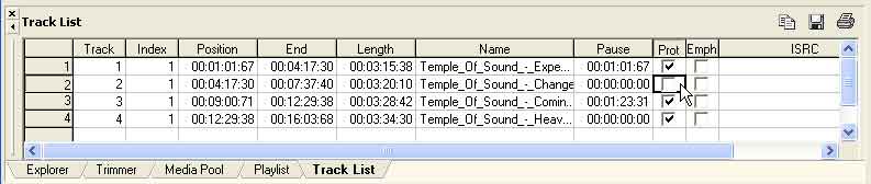 In CD Architect's Track List window you can alter track's timings, set Protect flag and Emphasis flags, and enter a ISRC code if you wish.