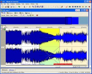 WaveLab's Audio Montage window can apply an automatic crossfade to two overlapping files.