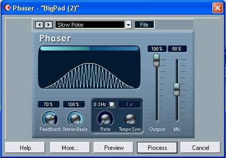 Cubase SX's Phaser includes a graphic representation of the phase effect.